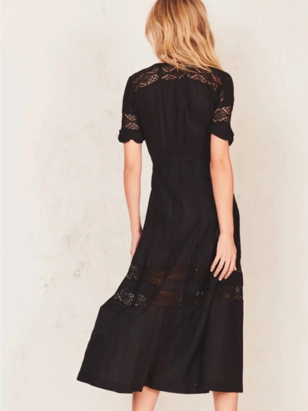 LoveShackFancy Edie Black Lace-Panel Button Maxi Dress Sz S - Picture 2 of 3